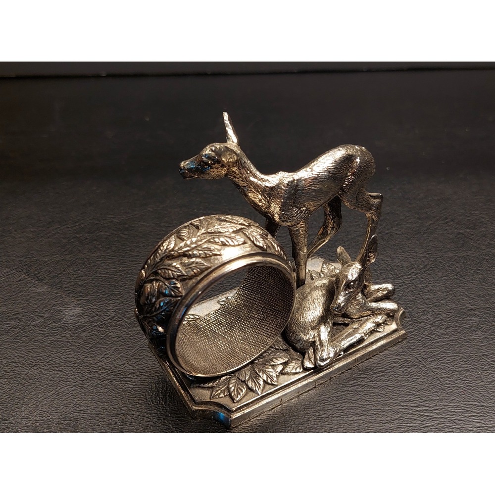 Vintage 1977 Franklin Mint Animals At Play Napkin Ring Silver Plate Deer